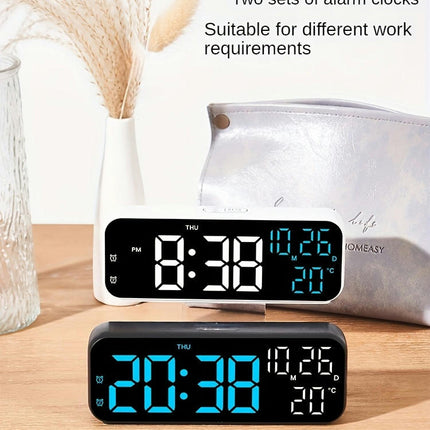 1pc Desktop Alarm Clock, Digital Temperature Humidity Calendar Display LED Table Bedside Clocks