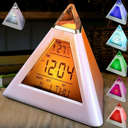 LED Digital Alarm Clock Pyramid Alarm Clock Night Light Desk Clock Desktop Clock For Bedroom Office