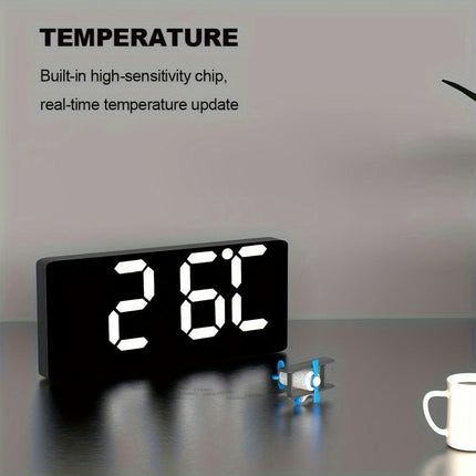 LED Digital Alarm Clock With Date Temperature Alarms Large Display Day Clock 12/24H Wall Clock