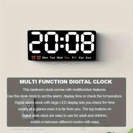 LED Digital Alarm Clock With Date Temperature Alarms Large Display Day Clock 12/24H Wall Clock