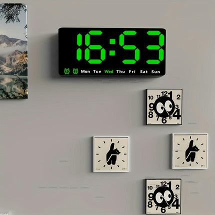 LED Digital Alarm Clock With Date Temperature Alarms Large Display Day Clock 12/24H Wall Clock