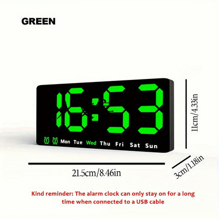 LED Digital Alarm Clock With Date Temperature Alarms Large Display Day Clock 12/24H Wall Clock