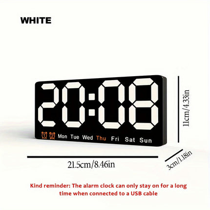 LED Digital Alarm Clock With Date Temperature Alarms Large Display Day Clock 12/24H Wall Clock