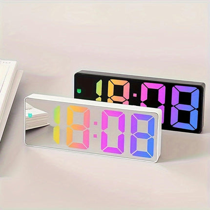 LED Mirror Alarm Clock For Smart Digital Electronic Screen, Temperature Gauge, Noiseless Energy-Efficient