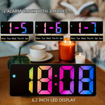 LED Mirror Alarm Clock For Smart Digital Electronic Screen, Temperature Gauge, Noiseless Energy-Efficient