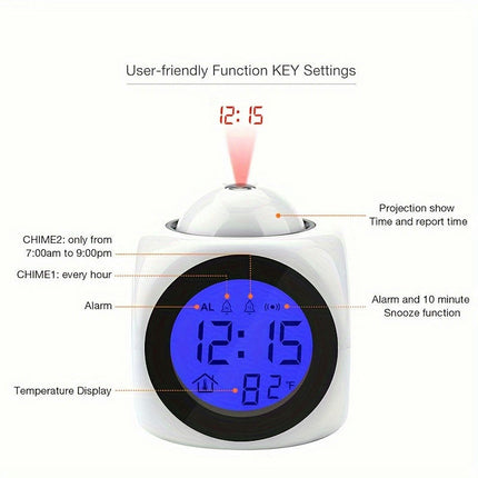 Digital Projection Alarm Clock With Temperature Display, Music Alarm, Musical Clock Time Wall Projection