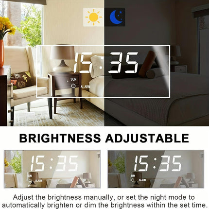 1pc White Digital Alarm Clock With Mirror Display, Multifunctional Clock, Adjustable Brightness