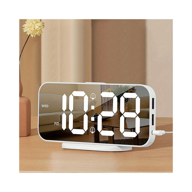 1pc Digital Alarm Clock For Bedroom Mirror Clock With USB Charger Port & Dual Alarm Modern Clock