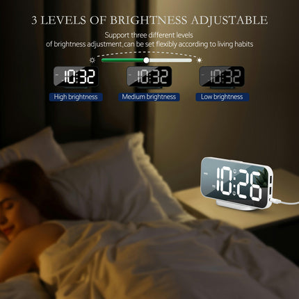 1pc Digital Alarm Clock For Bedroom Mirror Clock With USB Charger Port & Dual Alarm Modern Clock