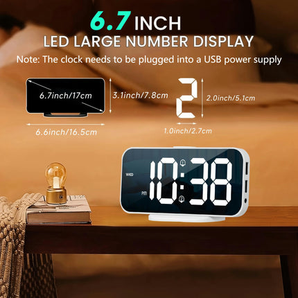 1pc Digital Alarm Clock For Bedroom Mirror Clock With USB Charger Port & Dual Alarm Modern Clock