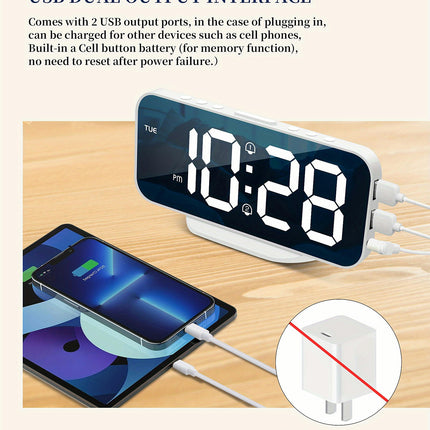 1pc Digital Alarm Clock For Bedroom Mirror Clock With USB Charger Port & Dual Alarm Modern Clock