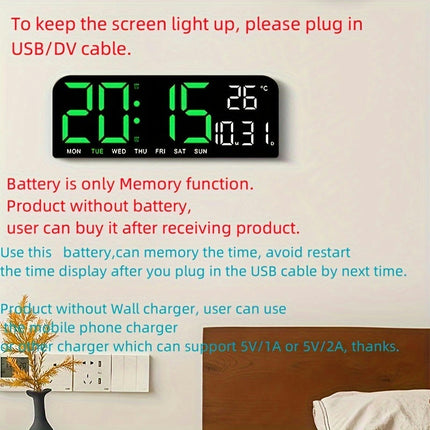 1pc Large Screen Alarm Clock, Simple LED Desktop Clock  Table Clock, Hanging Stand Clock