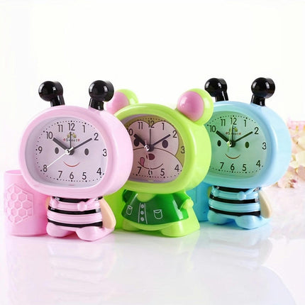 1pc Bee Pen Holder Small Alarm Clock, Bedside Alarm Clock, Silent Clock, Gift Alarm Clock