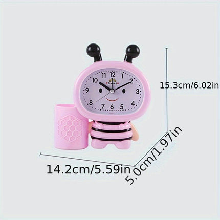 1pc Bee Pen Holder Small Alarm Clock, Bedside Alarm Clock, Silent Clock, Gift Alarm Clock