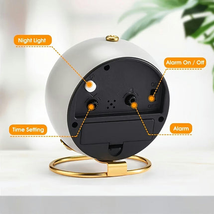 Multifunctional Round Silent Alarm Clock,Cute Bedside Clock, Desktop Alarm Clock For Bedroom