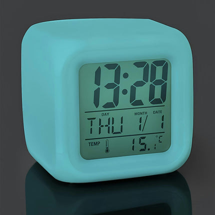 Colorful Clock LED Colorful Color Changing Electronic Alarm Clock Thermometer Creative Gift 1Pc