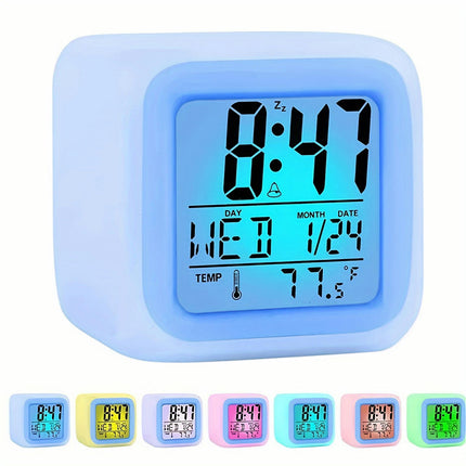 Colorful Clock LED Colorful Color Changing Electronic Alarm Clock Thermometer Creative Gift 1Pc