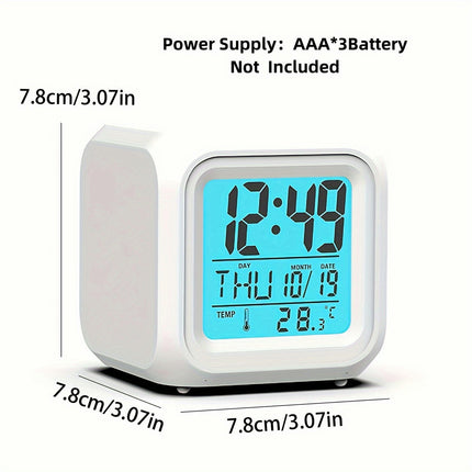 Colorful Clock LED Colorful Color Changing Electronic Alarm Clock Thermometer Creative Gift 1Pc