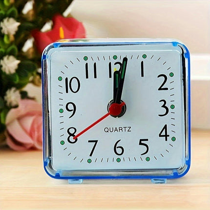 Compact Blue Square Alarm Clock - Battery-Powered, Portable Mini Desk Clock For Dorms & Travel