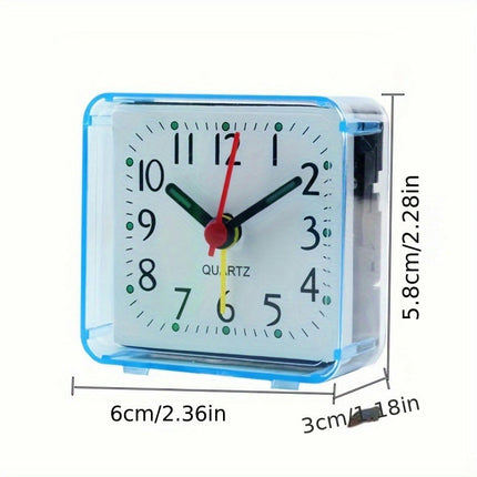 Compact Blue Square Alarm Clock - Battery-Powered, Portable Mini Desk Clock For Dorms & Travel