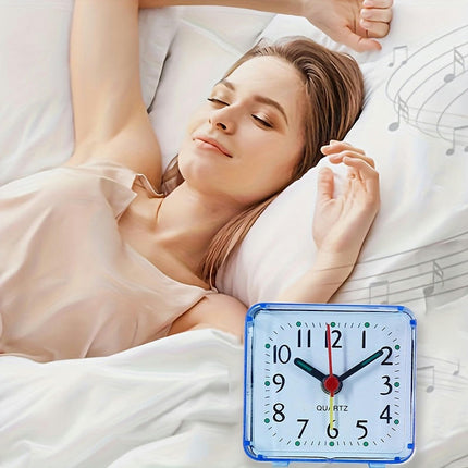 Compact Blue Square Alarm Clock - Battery-Powered, Portable Mini Desk Clock For Dorms & Travel