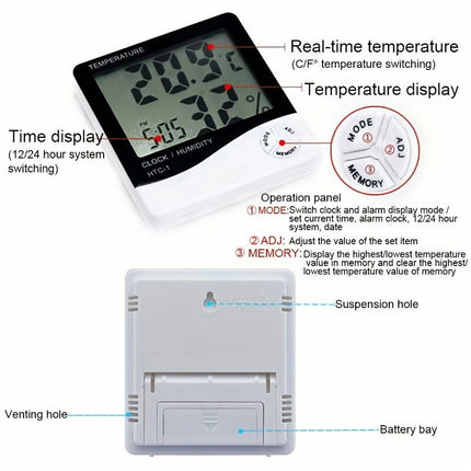 1PC/2PCS Indoor Multifunctional Electronic Thermometer, Electronic Alarm Clock Date Display