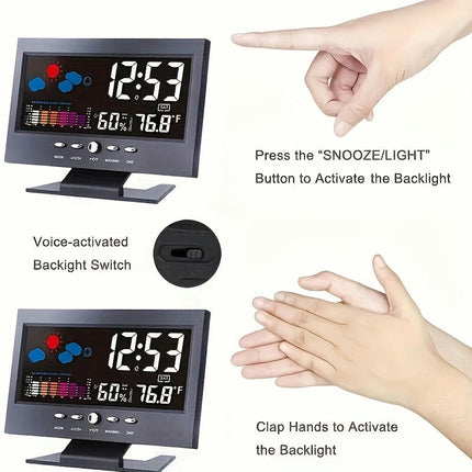 1pc, LCD Color Screen Digital Backlight Snooze Alarm Clock, Calender, Thermometer