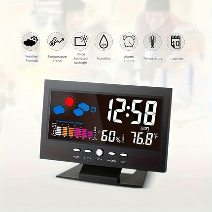 1pc, LCD Color Screen Digital Backlight Snooze Alarm Clock, Calender, Thermometer