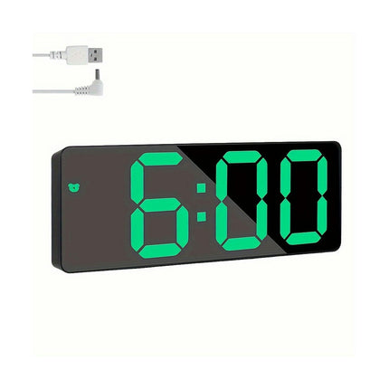 Digital Alarm Clock LED Travel Quiet Alarm Clocks With Snooze Button Brightness Adjustable, Green