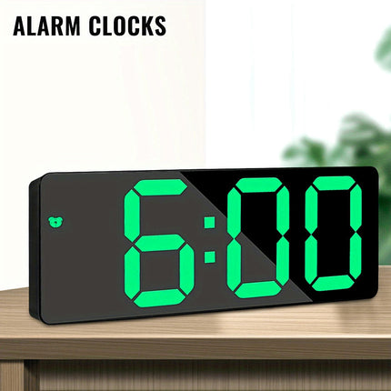 Digital Alarm Clock LED Travel Quiet Alarm Clocks With Snooze Button Brightness Adjustable, Green