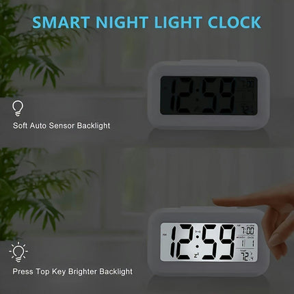 LCD Digital Alarm Clock With Date Display & Smart Nightlight Suitable For Home Bedroom Decor-Pack Of 1