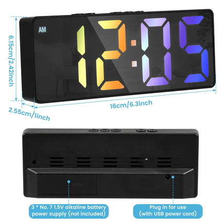 1pc Digital Alarm Clock Colorful LED Alarm Clock USB/Battery Operated Desk Clock For Home Office