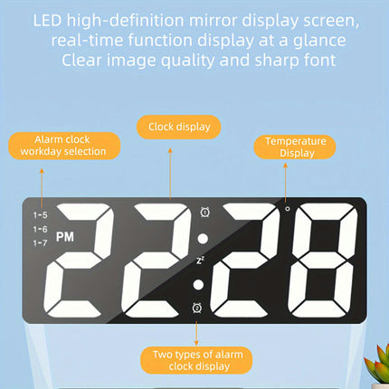 Modern LED Digital Alarm Clock With Mirror Finish USB Powered Desk Clock For Bedroom Decor