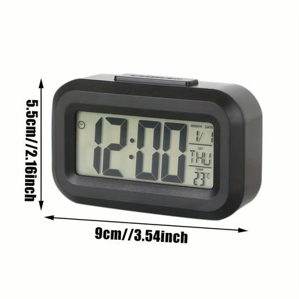 1pc Black Office Attendance Alarm Clock Multifunctional Clock With Luminous Temperature Calendar Timer