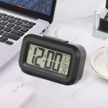 1pc Black Office Attendance Alarm Clock Multifunctional Clock With Luminous Temperature Calendar Timer