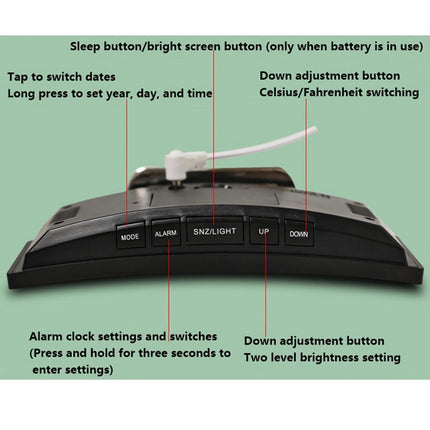 LED Alarm Clock With Large Display-Time, Temperature & Humidity On One Screen USB Or Battery Powered