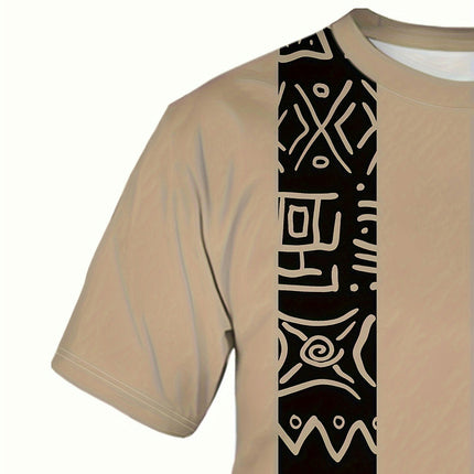 Men's Color Blocked Geometric Pattern 3D Printed T-shirt - Short Sleeved, Round Neck, Casual