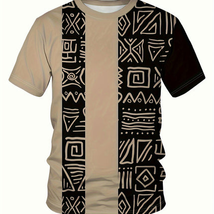 Men's Color Blocked Geometric Pattern 3D Printed T-shirt - Short Sleeved, Round Neck, Casual