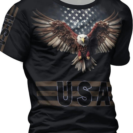 Eagle & Letter 3D Digital Pattern Print Men's T-shirt, Causal Comfy Tees, Short Sleeve Pullover Tops