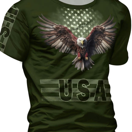 Eagle & Letter 3D Digital Pattern Print Men's T-shirt, Causal Comfy Tees, Short Sleeve Pullover Tops