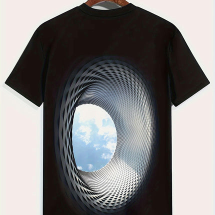 3D Hole Graphic Printed Crew Neck Short Sleeve T-shirt For Men T-Shirt For Daily And Vacation Resorts