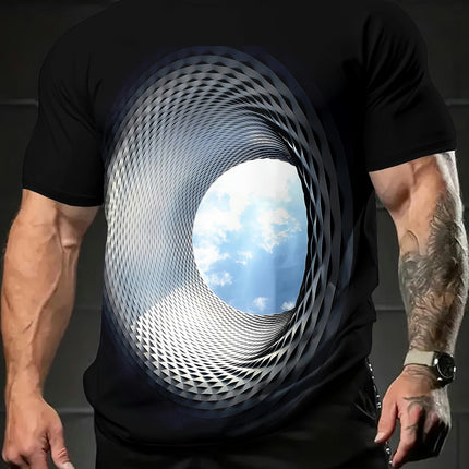 3D Hole Graphic Printed Crew Neck Short Sleeve T-shirt For Men T-Shirt For Daily And Vacation Resorts