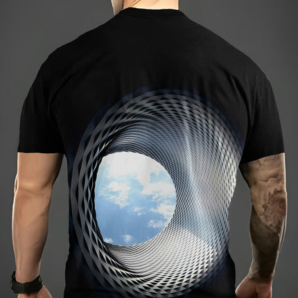 3D Hole Graphic Printed Crew Neck Short Sleeve T-shirt For Men T-Shirt For Daily And Vacation Resorts