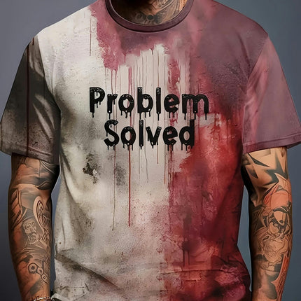 Letter Problems Solved Printed T-shirt Short-sleeved Round Neck T-shirt, Men's Outdoor Clothing