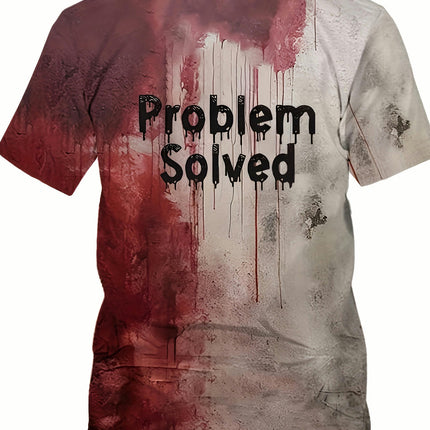 Letter Problems Solved Printed T-shirt Short-sleeved Round Neck T-shirt, Men's Outdoor Clothing