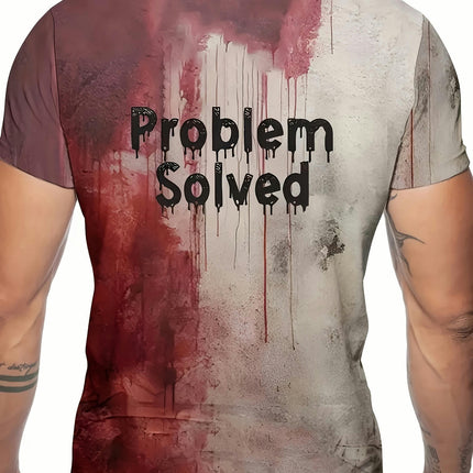 Letter Problems Solved Printed T-shirt Short-sleeved Round Neck T-shirt, Men's Outdoor Clothing