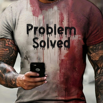 Letter Problems Solved Printed T-shirt Short-sleeved Round Neck T-shirt, Men's Outdoor Clothing