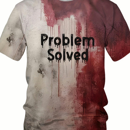 Letter Problems Solved Printed T-shirt Short-sleeved Round Neck T-shirt, Men's Outdoor Clothing