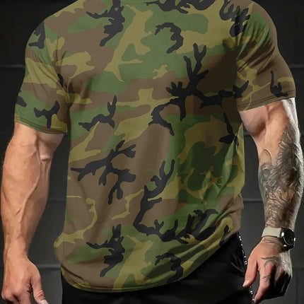 Men's Summer Comfy T-shirt, Camouflage Print Short Sleeve Tee, Casual Top For Daily Life