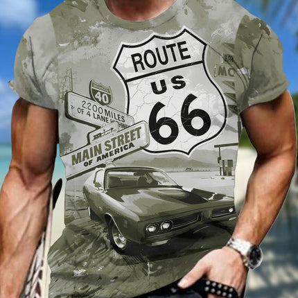 Men's Car Graphic Print T-shirt, Short Sleeve Crew Neck Tee, Men's Clothing For Summer Outdoor